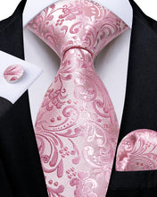 New Pink Floral Men's Tie Handkerchief Cufflinks Set