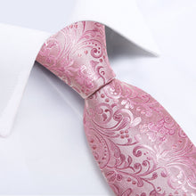 Pink Floral Men's Tie Handkerchief Cufflinks Set
