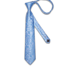 New Blue Floral Men's Tie Handkerchief Cufflinks Set
