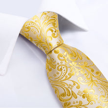 New Champagne Gold Floral Men's Tie Handkerchief Cufflinks Set