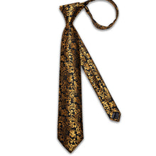 New Black Golden Floral Men's Tie Handkerchief Cufflinks Clip Set