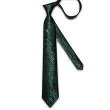 Black Green Floral Men's Tie Handkerchief Cufflinks Set