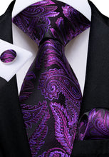 Classic Dark Purple Floral Men's Tie Pocket Square Cufflinks Set