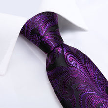 Classic Dark Purple Floral Men's Tie Pocket Square Cufflinks Set