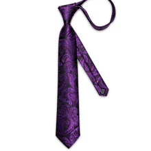 Dark Purple Paisley Men's Tie Handkerchief Cufflinks Clip Set