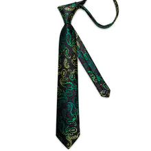 Black Golden Paisley Men's Tie Handkerchief Cufflinks Clip Set