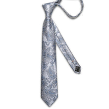 Classic Silver Grey Purple Paisley Men's Tie Pocket Square Cufflinks Set
