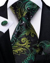 Classic Black Golden Paisley Floral Men's Tie Pocket Square Cufflinks Set