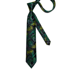 Classic Black Golden Paisley Floral Men's Tie Pocket Square Cufflinks Set