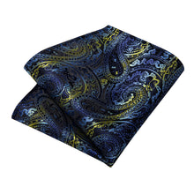 Blue Golden Paisley Men's Tie Handkerchief Cufflinks Clip Set