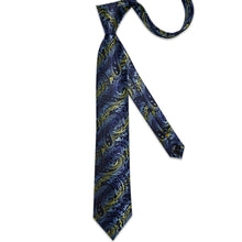 Classic Blue Black Yellow Paisley Men's Tie Pocket Square Cufflinks Set