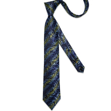 Blue Golden Paisley Men's Tie Handkerchief Cufflinks Clip Set