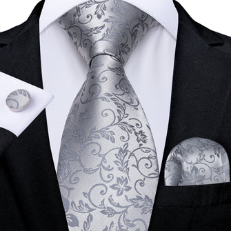 Classic Silver Grey Floral Men's Tie