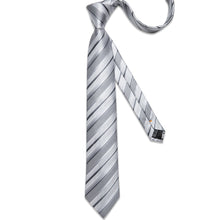 Classic Silver Green Stripe Men's Tie Pocket Square Cufflinks Set