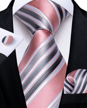 Classic Pink Green Stripe Men's Tie Pocket Square Cufflinks Set