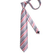 Classic Pink Green Stripe Men's Tie Pocket Square Cufflinks Set