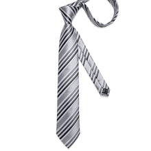 Classic Grey Green Stripe Men's Tie Pocket Square Cufflinks Set