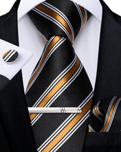Black Champagne Gold Stripe Men's Tie