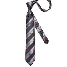 Classic Black Pink Grey Stripe Men's Tie Pocket Square Cufflinks Set