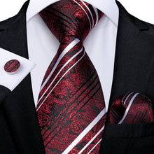 Classic Red White Stripe Floral Men's Tie Pocket Square Cufflinks Set