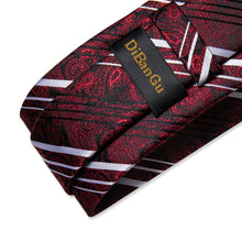 Classic Red White Stripe Floral Men's Tie Pocket Square Cufflinks Set