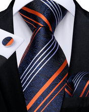 Classic Orange White Stripe Floral Men's Tie Pocket Square Cufflinks Set