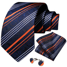 Classic Orange White Stripe Floral Men's Tie Pocket Square Cufflinks Set