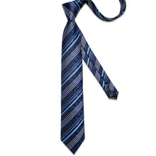 Classic White Blue Stripe Floral Men's Tie Pocket Square Cufflinks Set