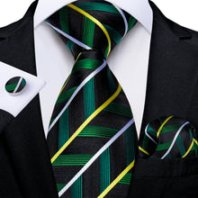 Classic White Yellow Stripe Men's Tie Pocket Square Cufflinks Set