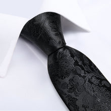 Classic Black Floral Men's Tie Pocket Square Cufflinks Clip Set