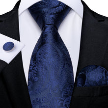Classic Dark Blue Floral Men's Tie Pocket Square Cufflinks Set