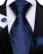 Classic Dark Blue Floral Men's Tie Pocket Square Cufflinks Set