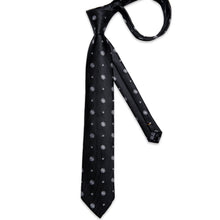 Christmas Black Silver Snowflake Men's Tie Handkerchief Cufflinks Clip Set