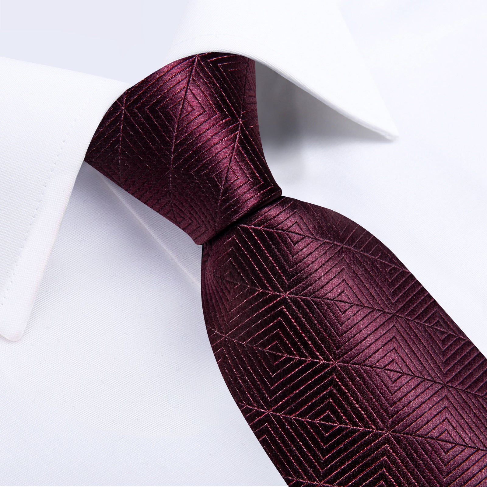 Claret Stripe Lattice Men's Tie Handkerchief Cufflinks Clip Set