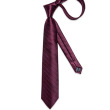 Classic Claret Stripe Lattice Men's Tie Pocket Square Cufflinks Set