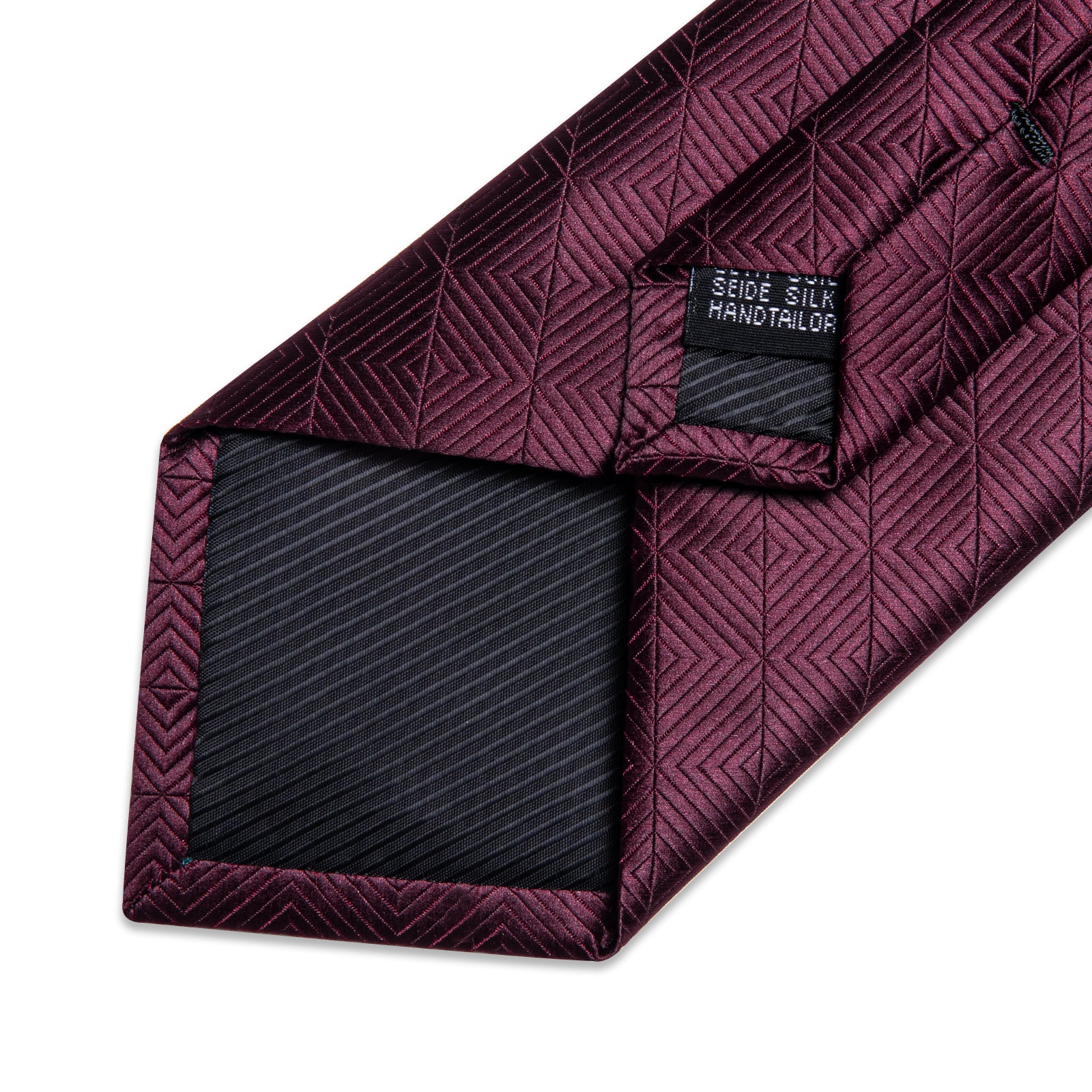 Claret Stripe Lattice Men's Tie Handkerchief Cufflinks Clip Set