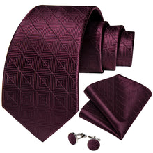 Classic Claret Stripe Lattice Men's Tie Pocket Square Cufflinks Set