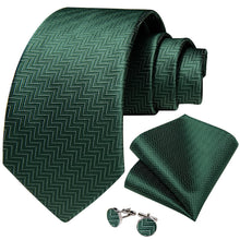 Classic Green Stripe Lattice Men's Tie Pocket Square Cufflinks Set