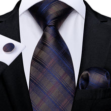 Classic Brown Blue Stripe Men's Tie Pocket Square Cufflinks Set