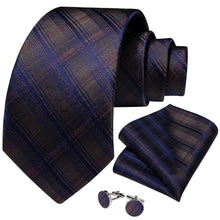 Classic Brown Blue Stripe Men's Tie Pocket Square Cufflinks Set