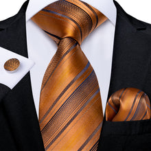 silk mens striped dark orange tie handkerchief cufflinks set for dress suit
