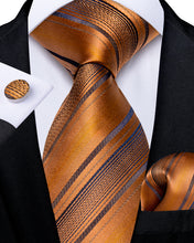 silk mens striped dark orange tie handkerchief cufflinks set for dress suit