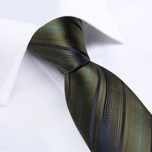 Green Stripe Men's Tie Handkerchief Cufflinks Clip Set