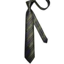Green Stripe Men's Tie Pocket Square Cufflinks Set