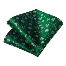 Christmas Snowflake Green Solid Men's Tie Handkerchief Cufflinks Clip Set