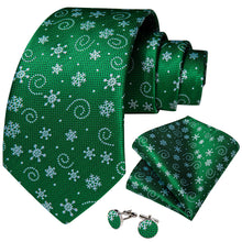 Christmas Green Snowflake Men's Tie Pocket Square Cufflinks Set