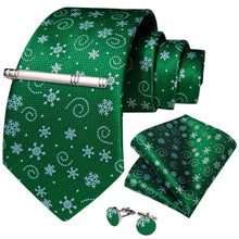 Christmas Snowflake Green Solid Men's Tie Handkerchief Cufflinks Clip Set