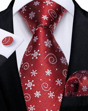 Christmas Red Snowflake Men's Tie Pocket Square Cufflinks Set