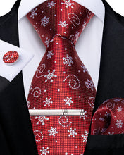 Christmas Snowflake Red Solid Men's Tie Handkerchief Cufflinks Clip Set