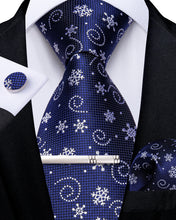 Christmas Snowflake Blue Solid Men's Tie Handkerchief Cufflinks Clip Set